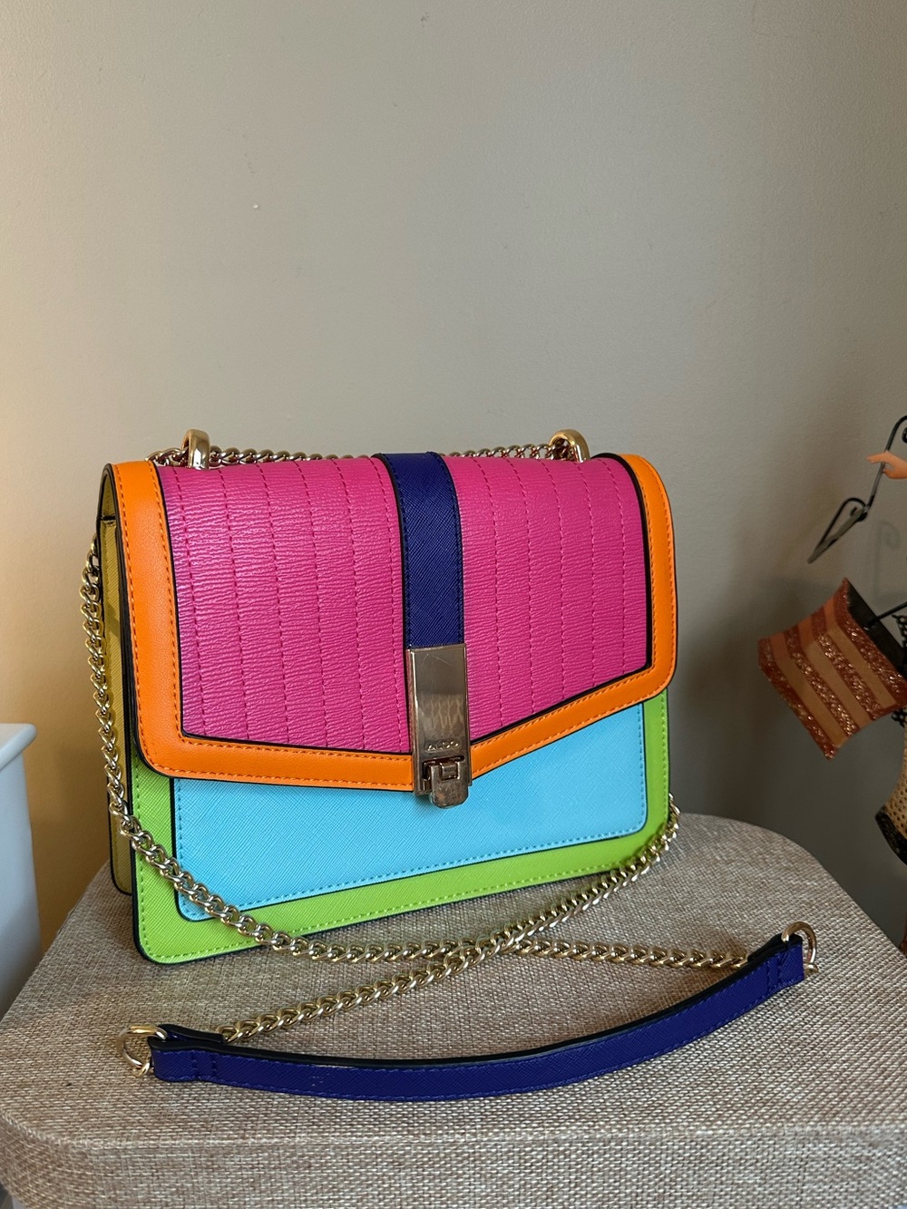 Aldo Colorblock Chain Shoulder Bag in Pink, Orange, Blue & Green
